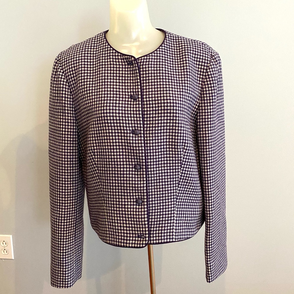 Pendleton houndstooth blue and white short wool jacket vintage size 8